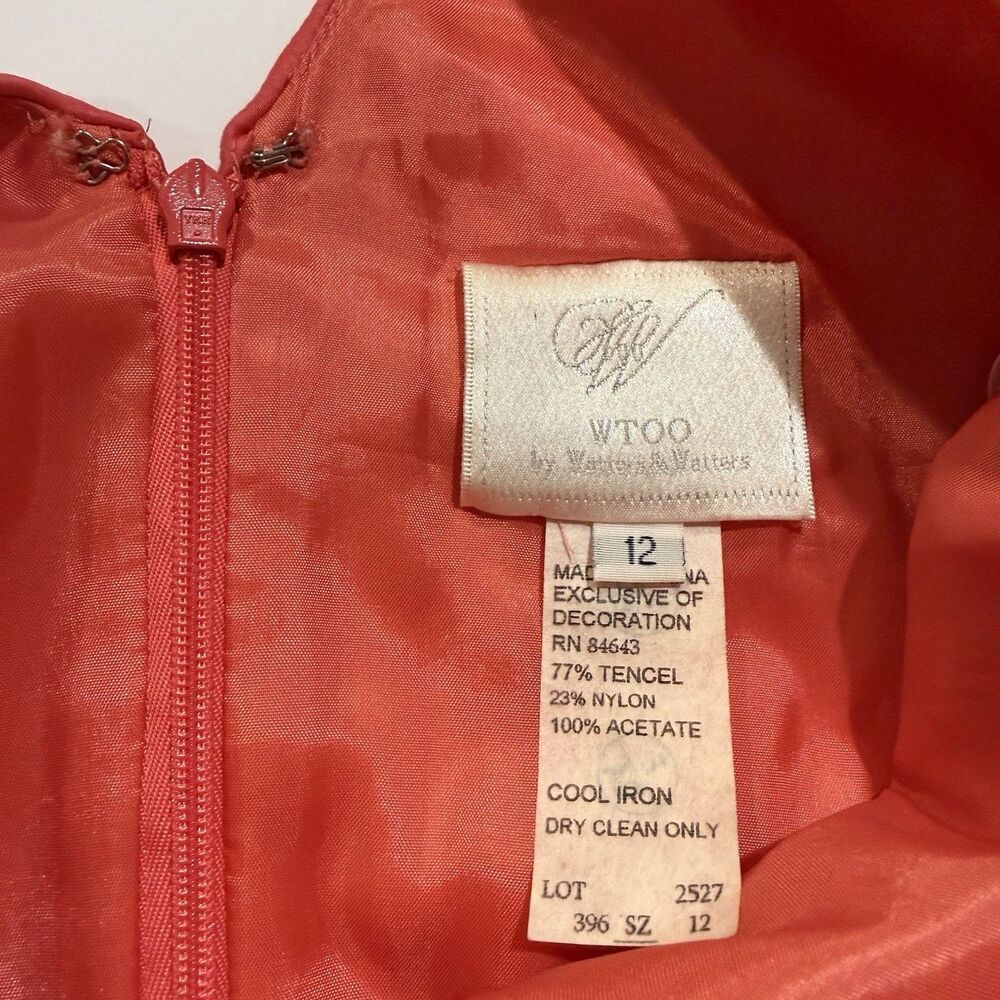 WTOO by Watters and Watters Womens Size 12 Pink Coral Cocktail Dress - Picture 8 of 8